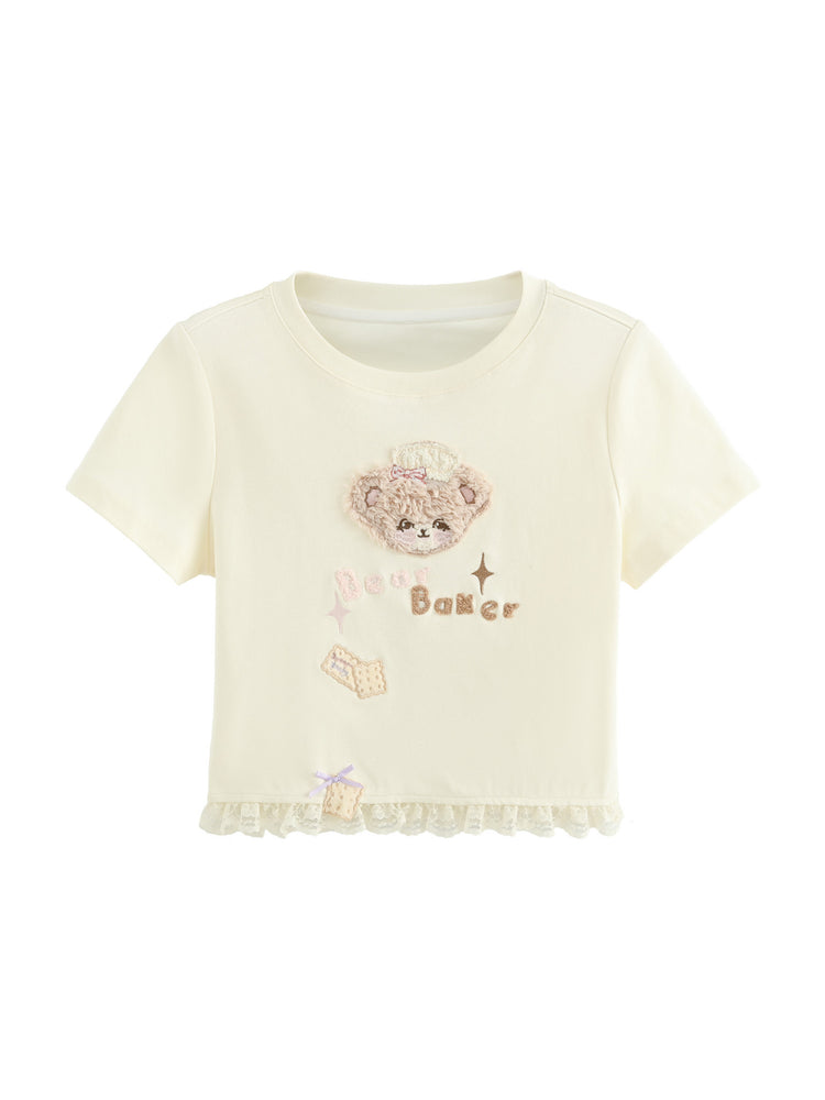 Bakery Bear Lace Crop Tee-Tops-ntbhshop