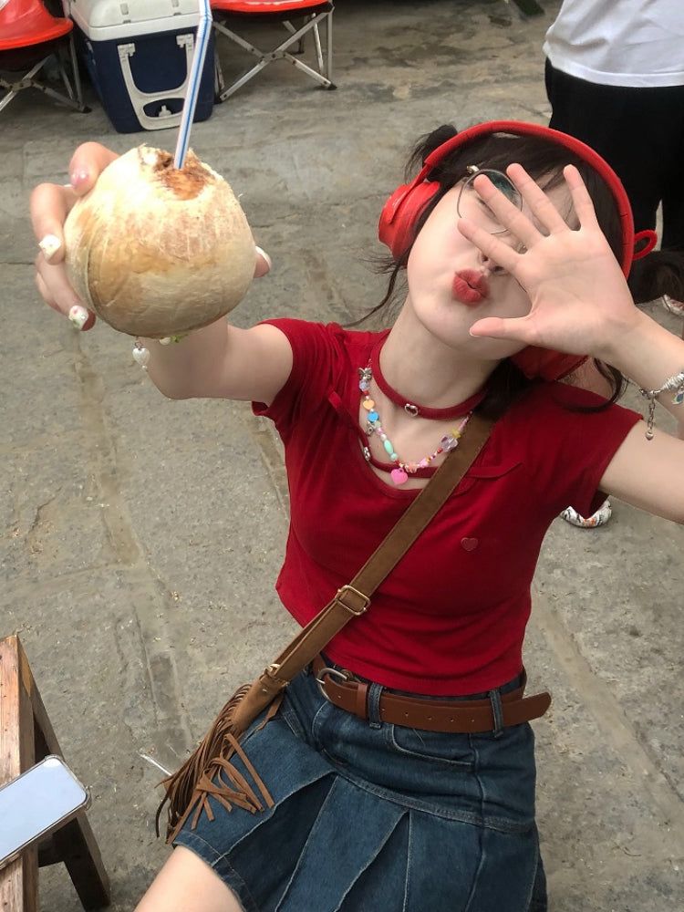 Dopamine Girl Love Necklace Crop Tops-ntbhshop