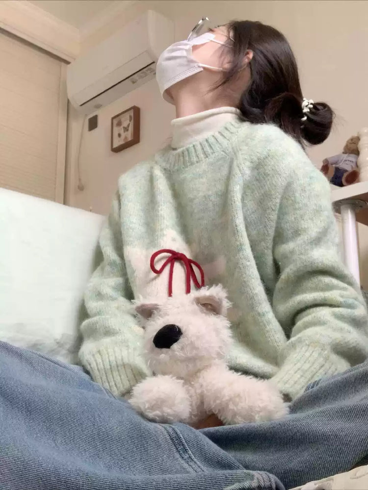 Mint Bear Bow Knit Sweater-Outerwear-ntbhshop