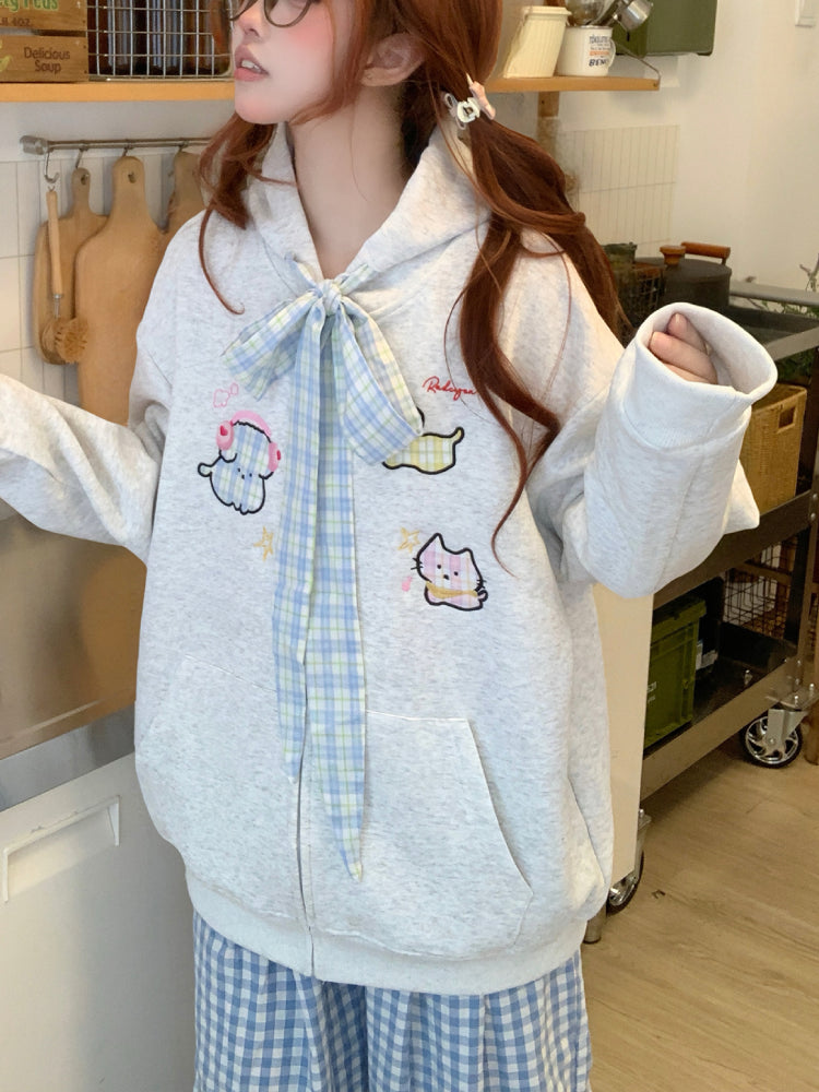 Plaid Ribbon Picnic Hooded Jackets-ntbhshop