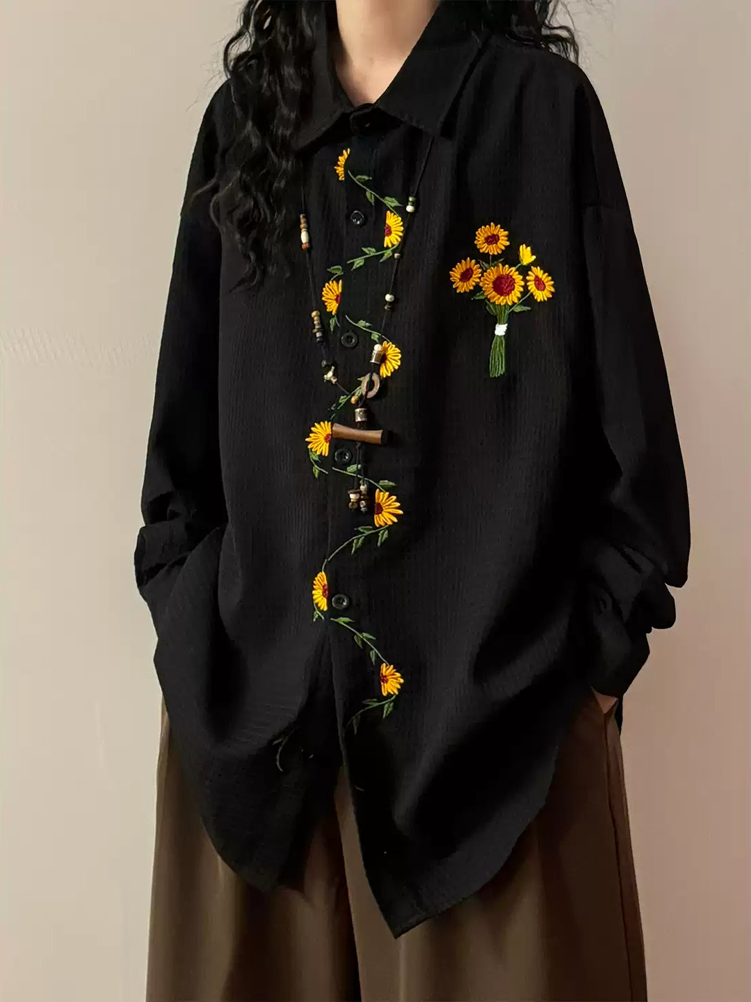 Vintage Sunflower Waffle Shirts-Tops-ntbhshop