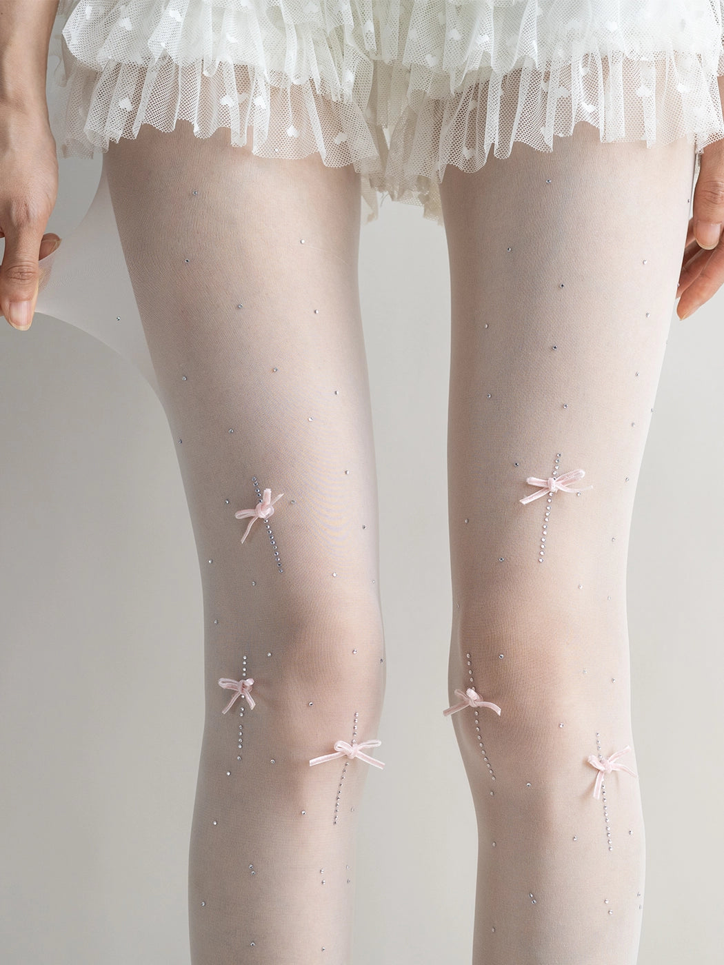 Ballet Bow Crystal Sheer Tights-ntbhshop