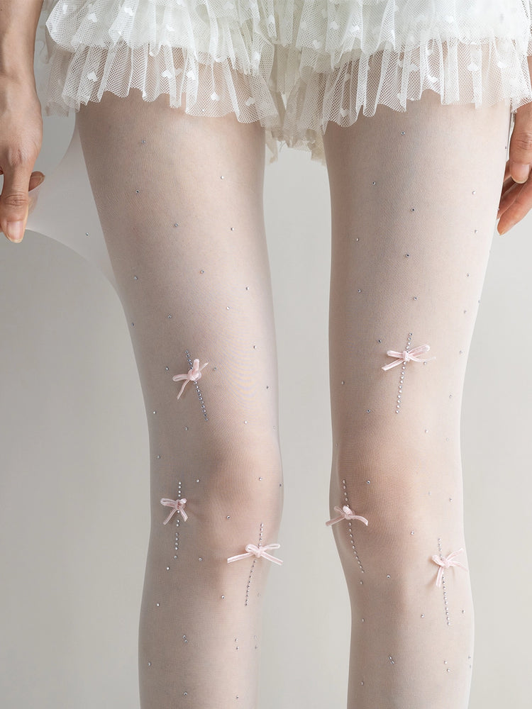 Ballet Bow Crystal Sheer Tights-ntbhshop
