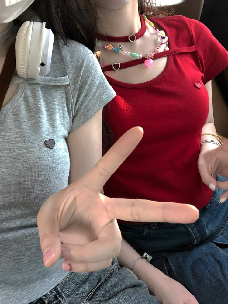 Dopamine Girl Love Necklace Crop Tops-ntbhshop