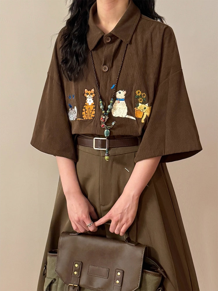 Whisker Tales Unisex Corduroy Shirts-Tops-ntbhshop