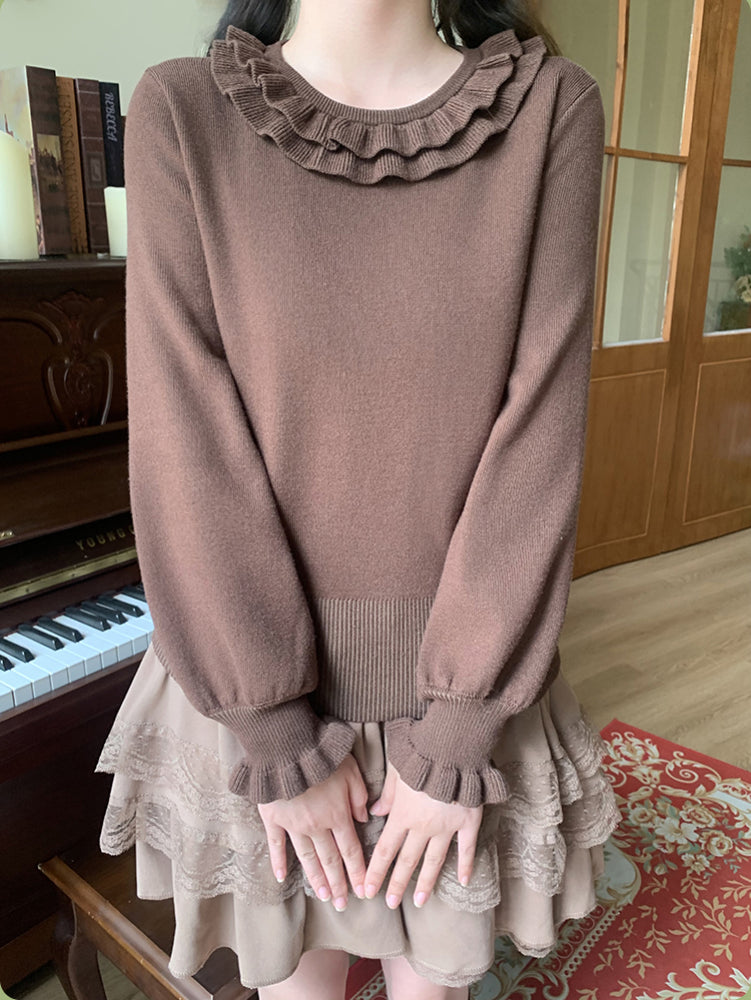 Lolita Bow Puff Sleeve Knit Tops-ntbhshop