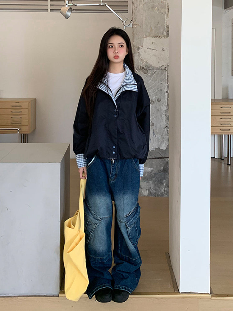 Midnight Check Patchwork Jacket-ntbhshop