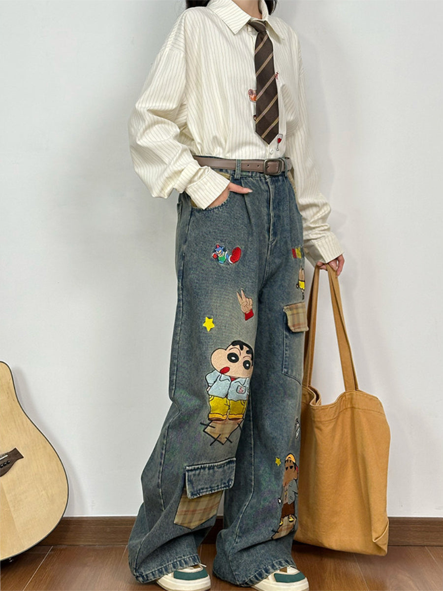 Cartoon Patch Denim Jeans-Bottoms-ntbhshop