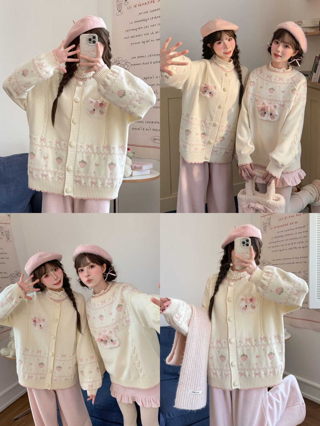 Strawberry Kitty Knit Cardigan-ntbhshop