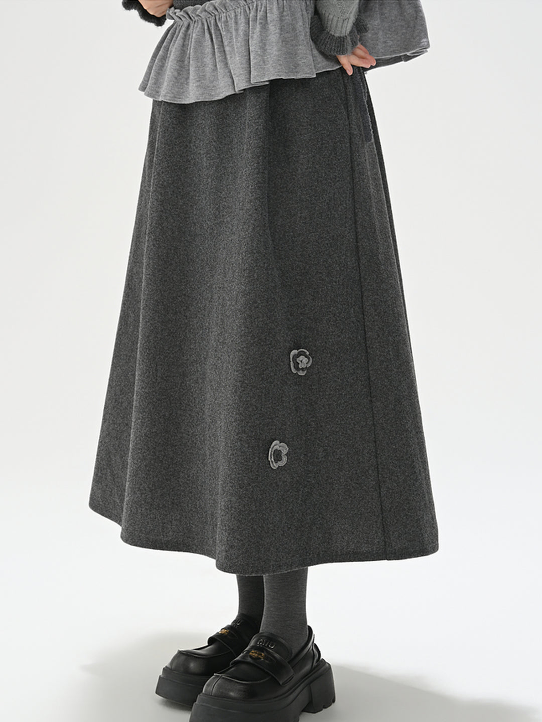 Ink Petal Wool Midi Skirt-ntbhshop