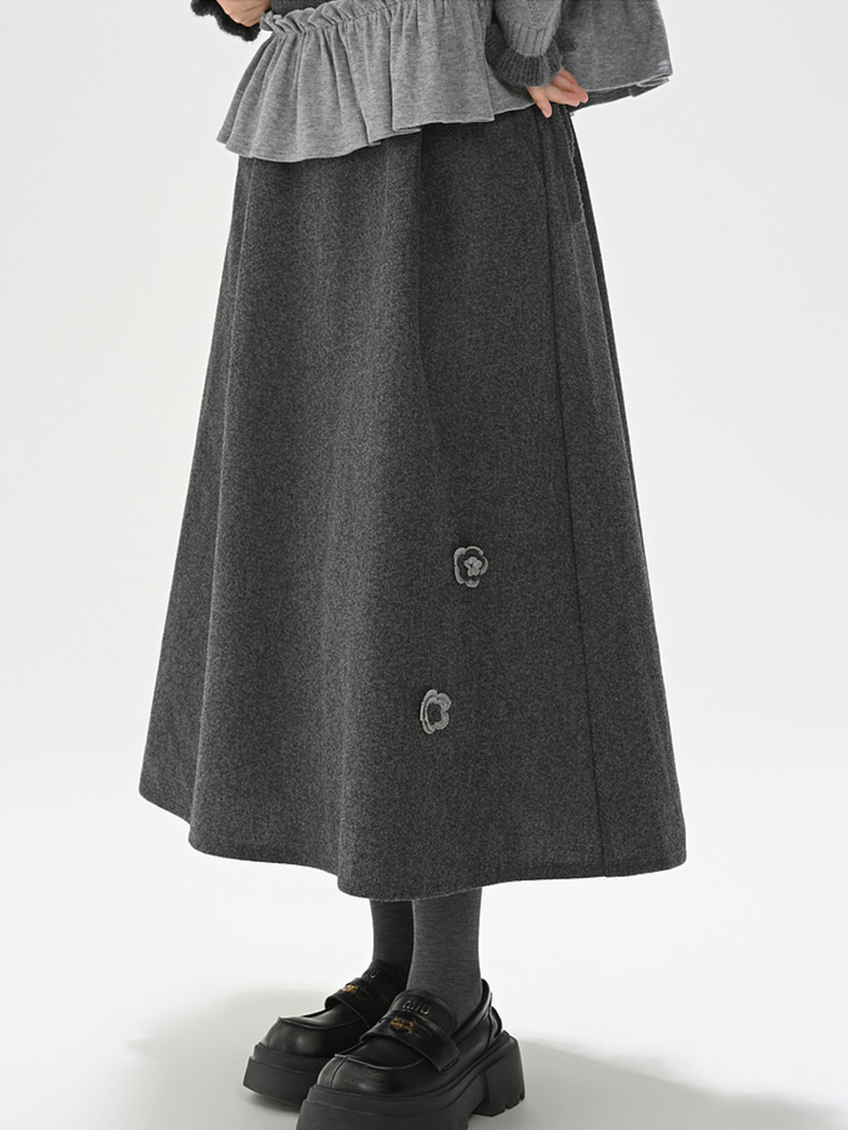 Ink Petal Wool Midi Skirt-ntbhshop