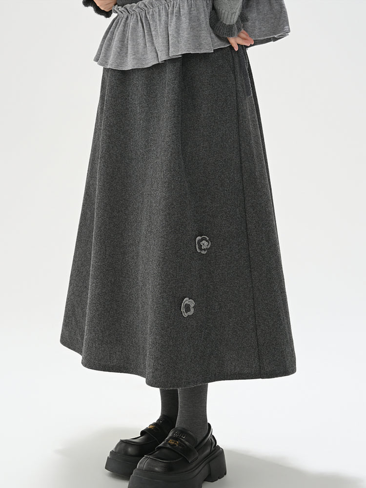 Ink Petal Wool Midi Skirt-ntbhshop