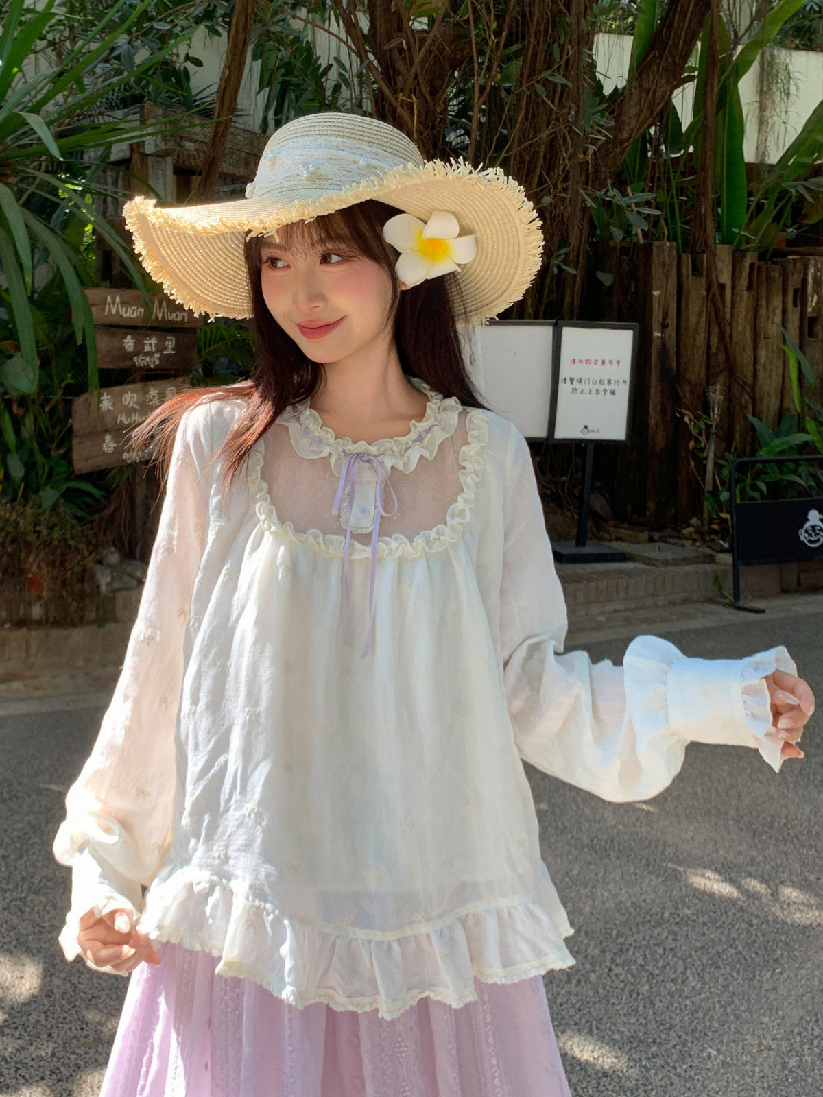 Lavender Dream Ribbon Blouse-Tops-ntbhshop