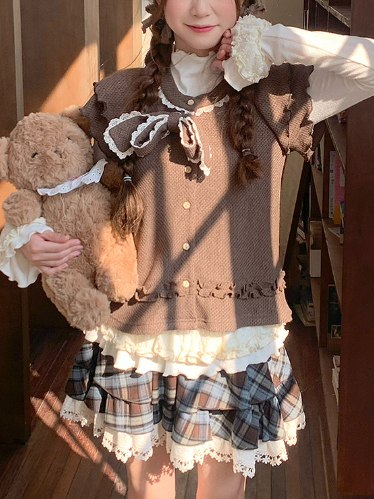 Milk Coffee Bear Vest, Blouse & Skirt-ntbhshop