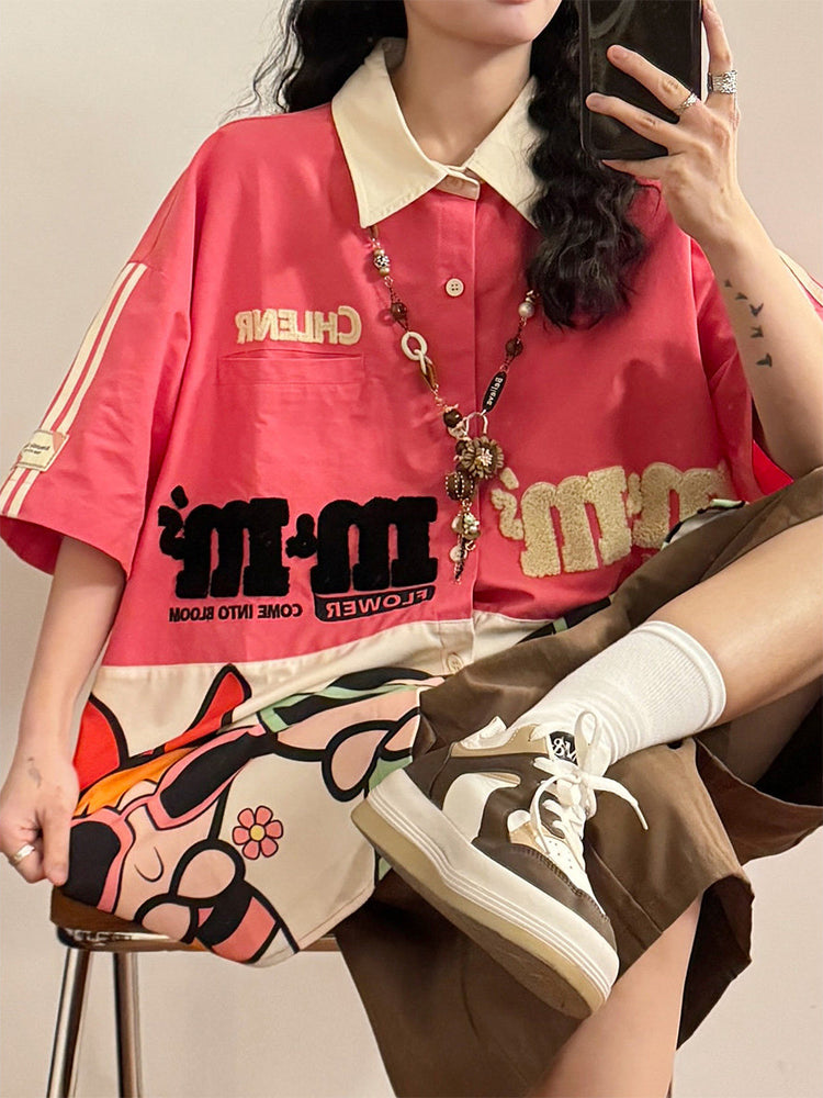 Power Club Cartoon Patch Shirts-Tops-ntbhshop