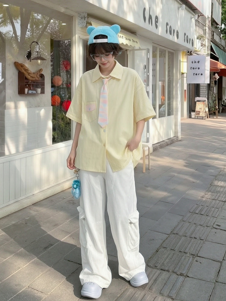 Custard Bear Tie Shirt-Tops-ntbhshop