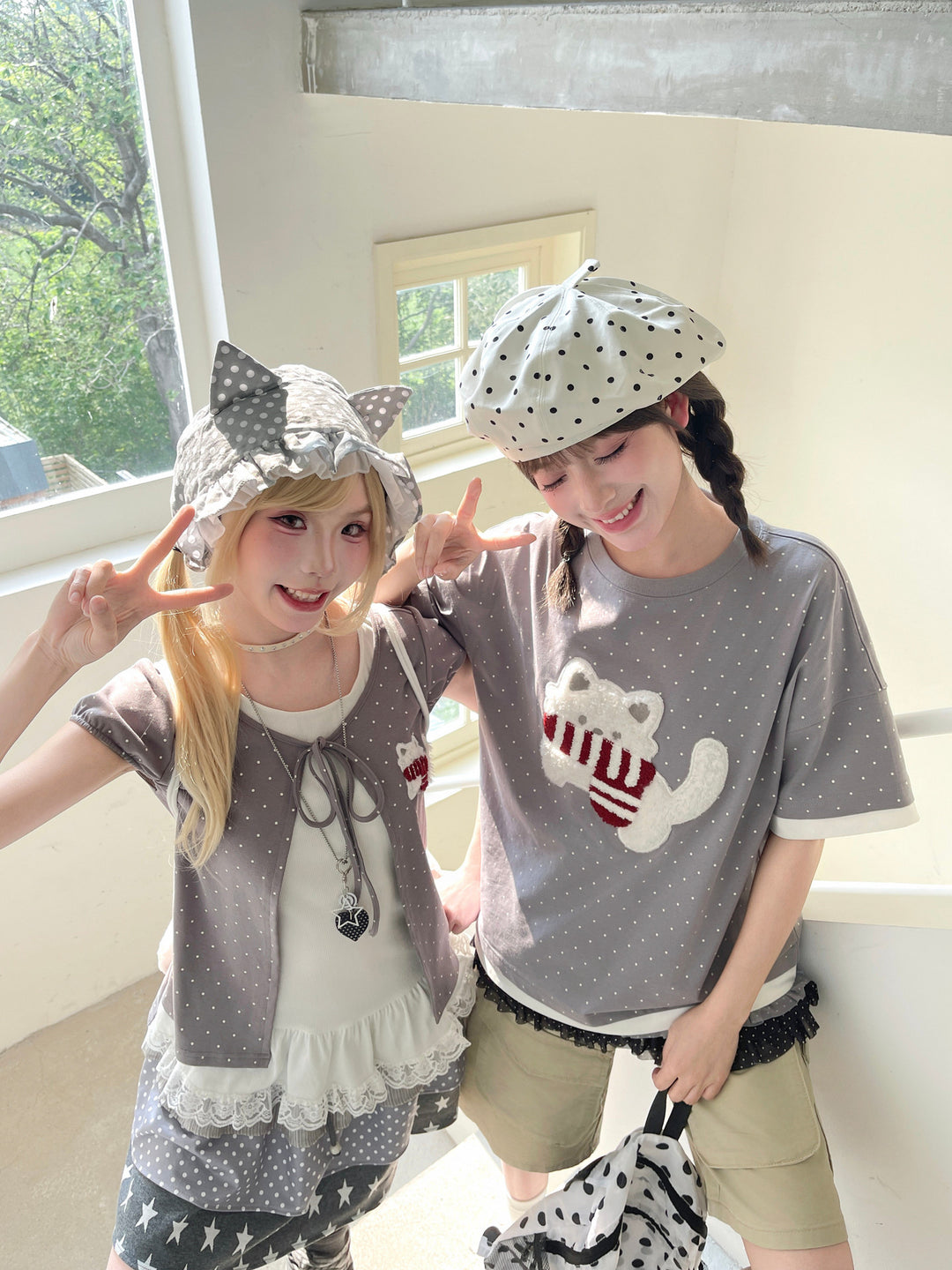 Polka Dot Kitten Layer Tee-Tops-ntbhshop