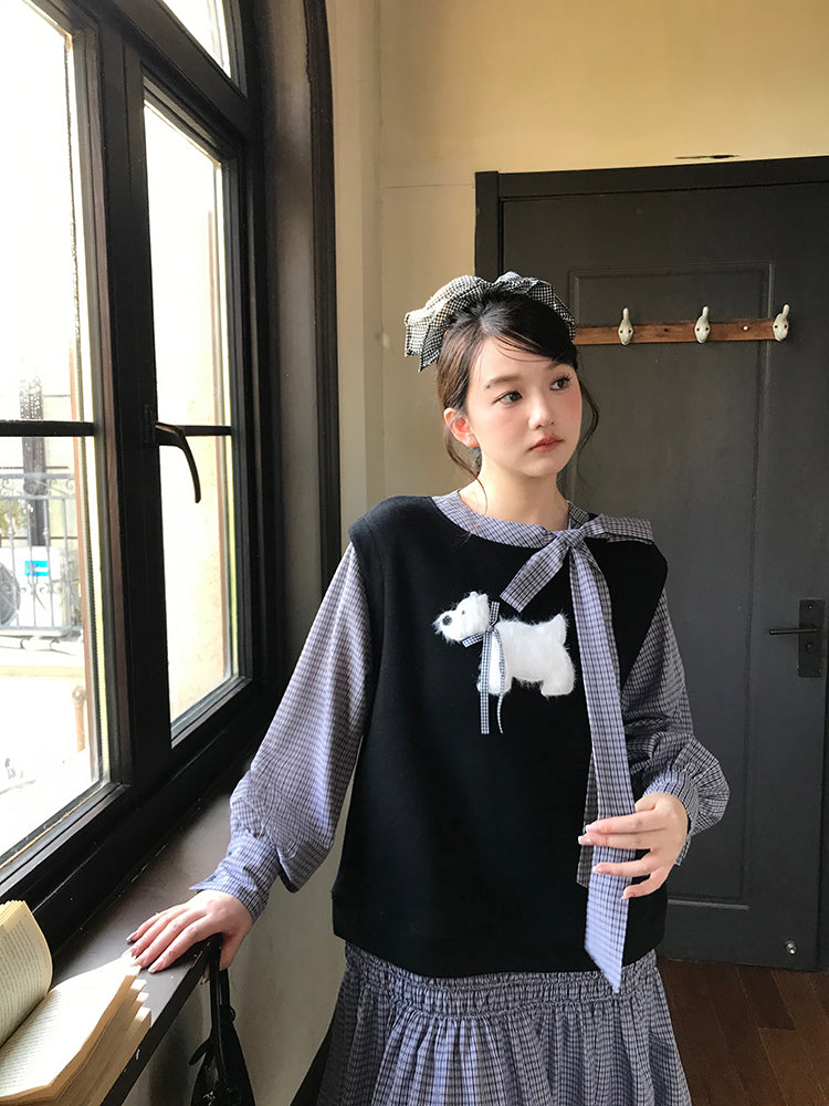 White Puppy Tale Whimsy Plaid Dress-ntbhshop