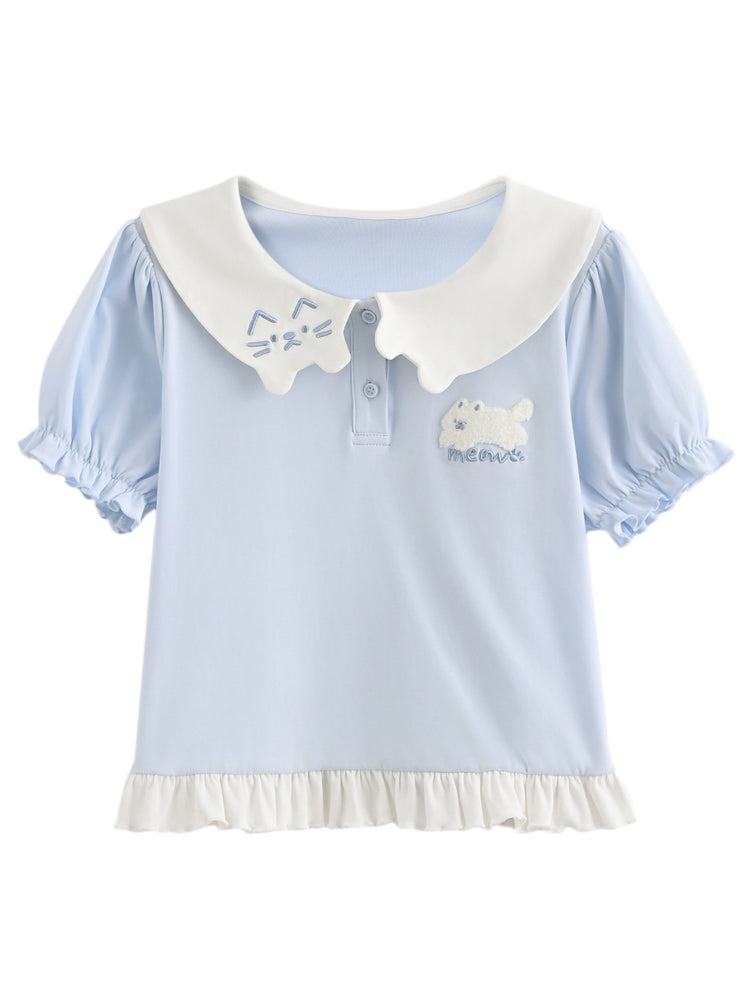 Kitten Sailor Collar Blouse-Tops-ntbhshop