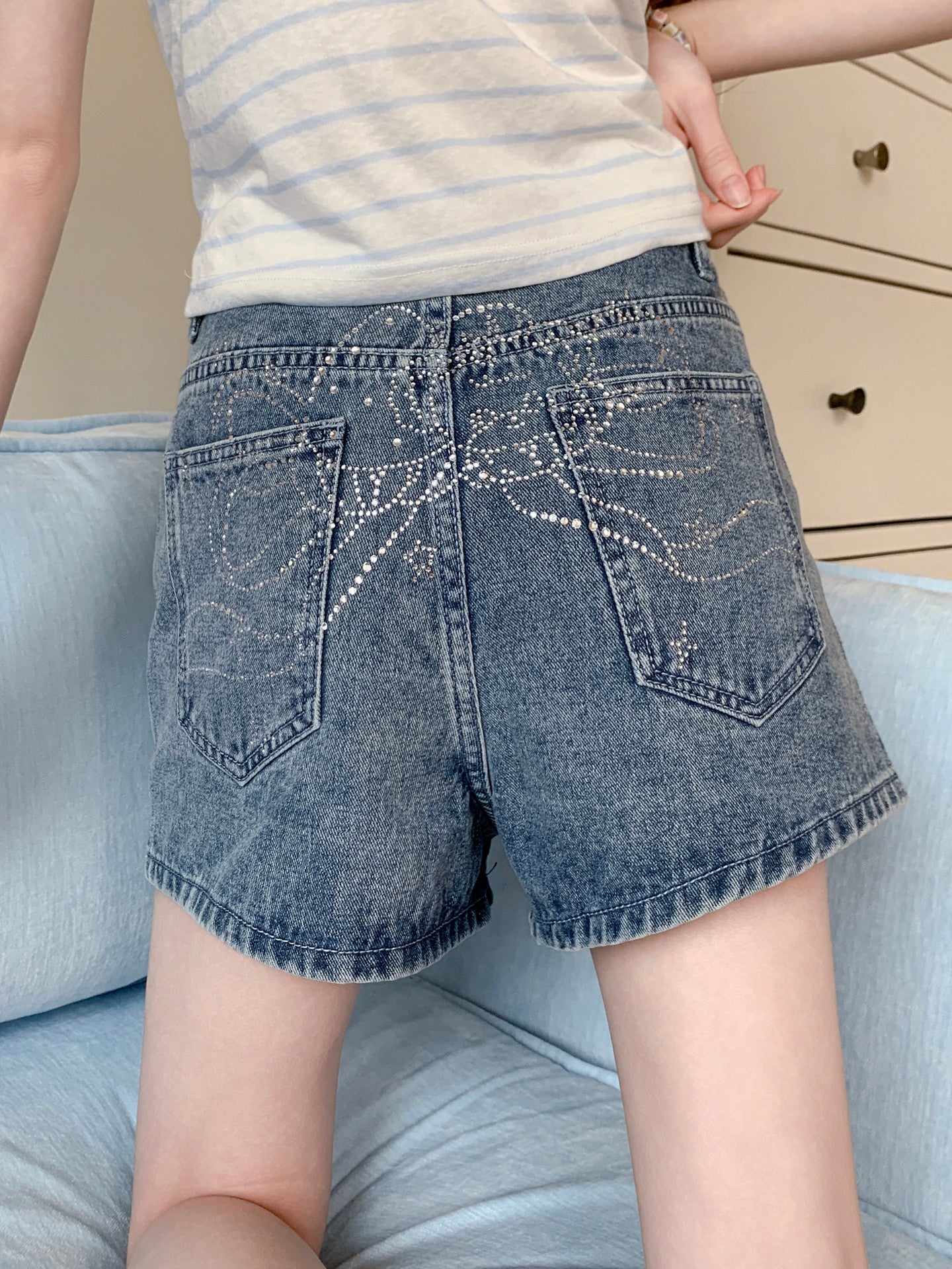 Twinkle Bow Denim Shorts-Bottoms-ntbhshop
