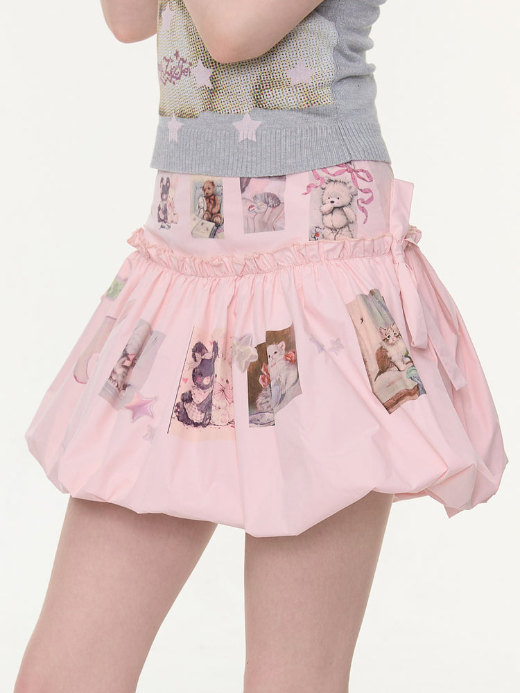 Pink Postcard Bubble Skirt-Bottoms-ntbhshop