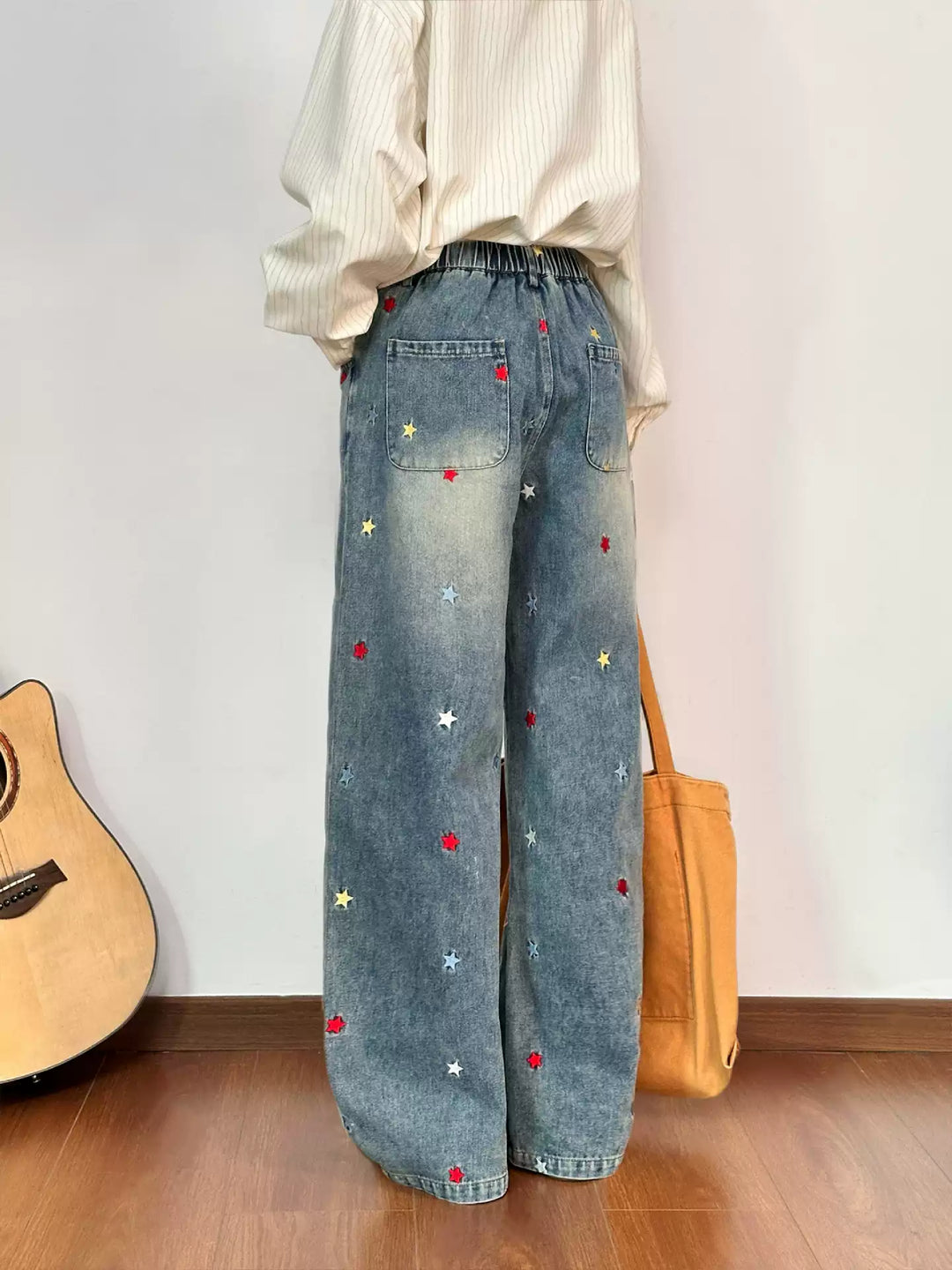 Stargazer Patch Wide Leg Jeans-Bottoms-ntbhshop