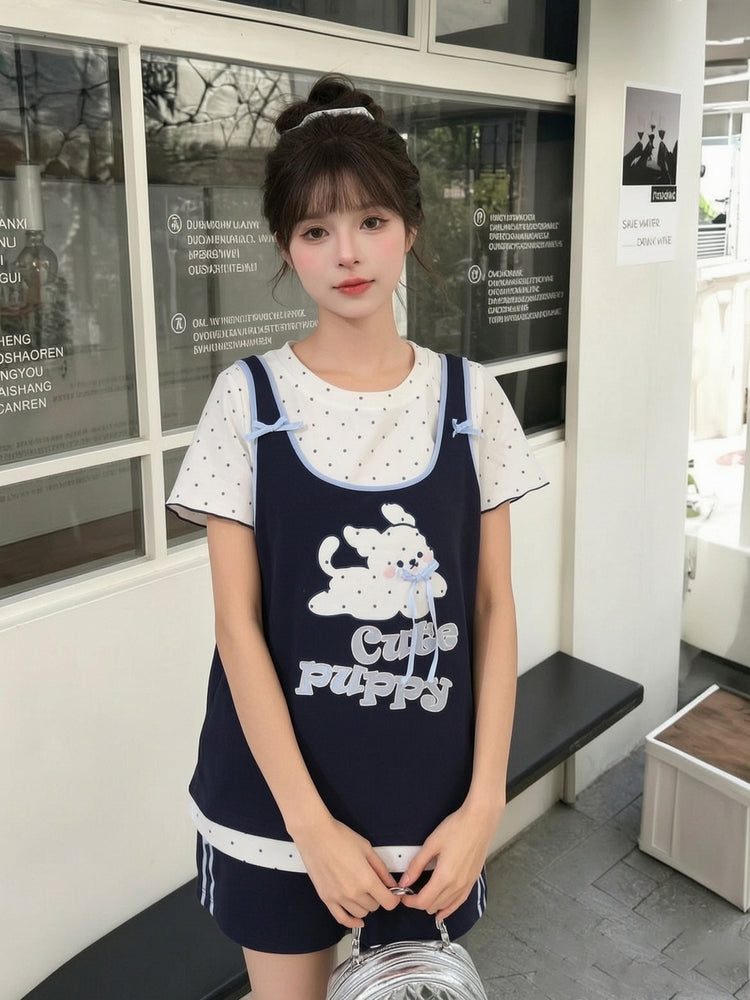 Cute Puppy Layer Tee-Tops-ntbhshop