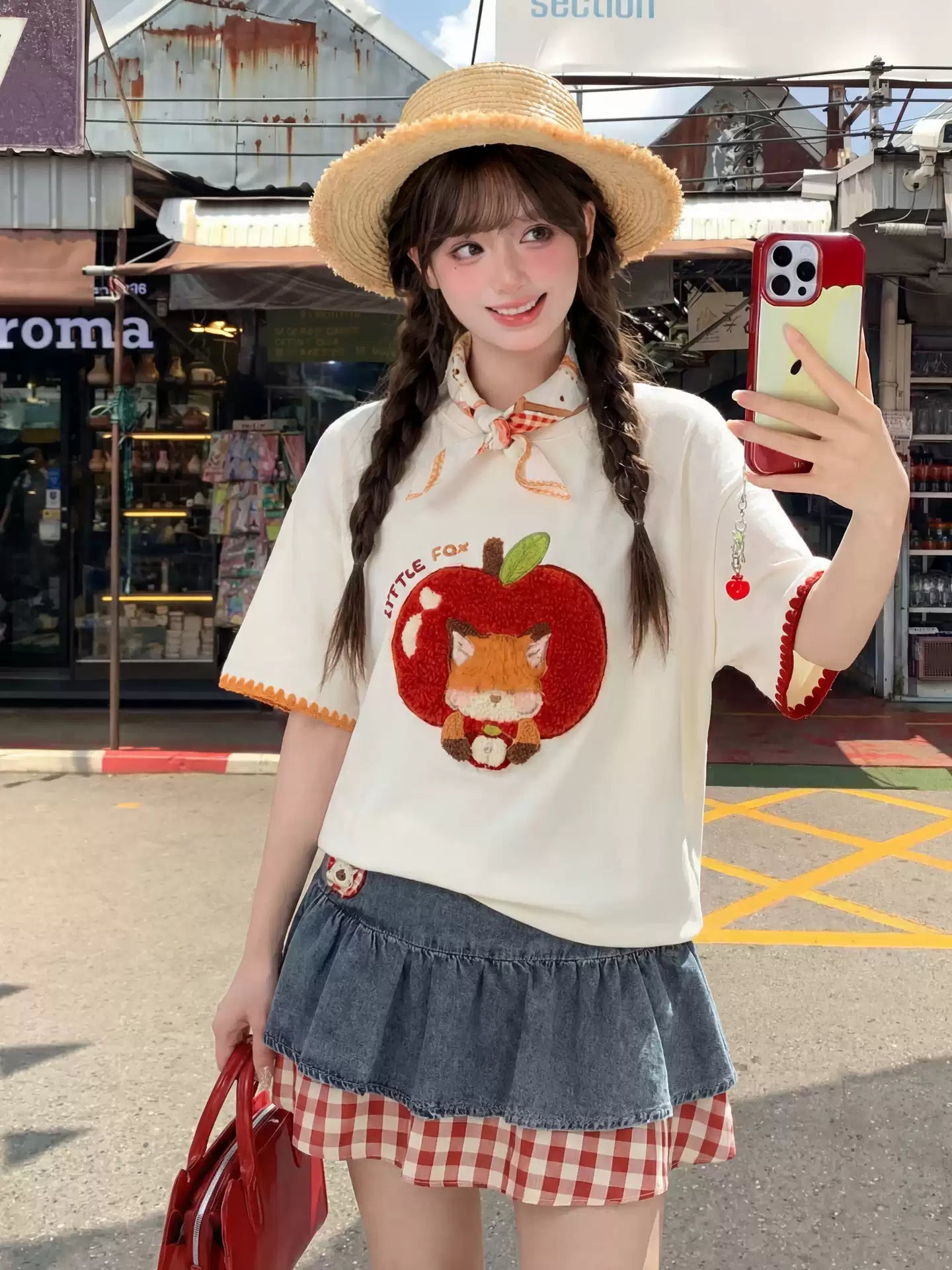 Apple Fox Crop Top & Tee-Sets-ntbhshop