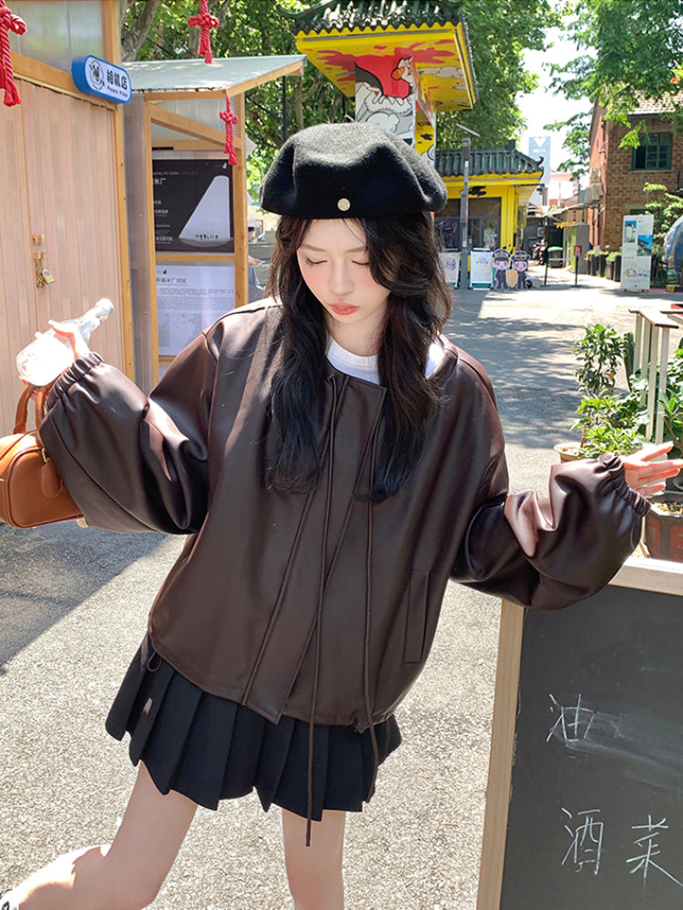 Soft Rebel Bow Leather Crop Jacket-ntbhshop