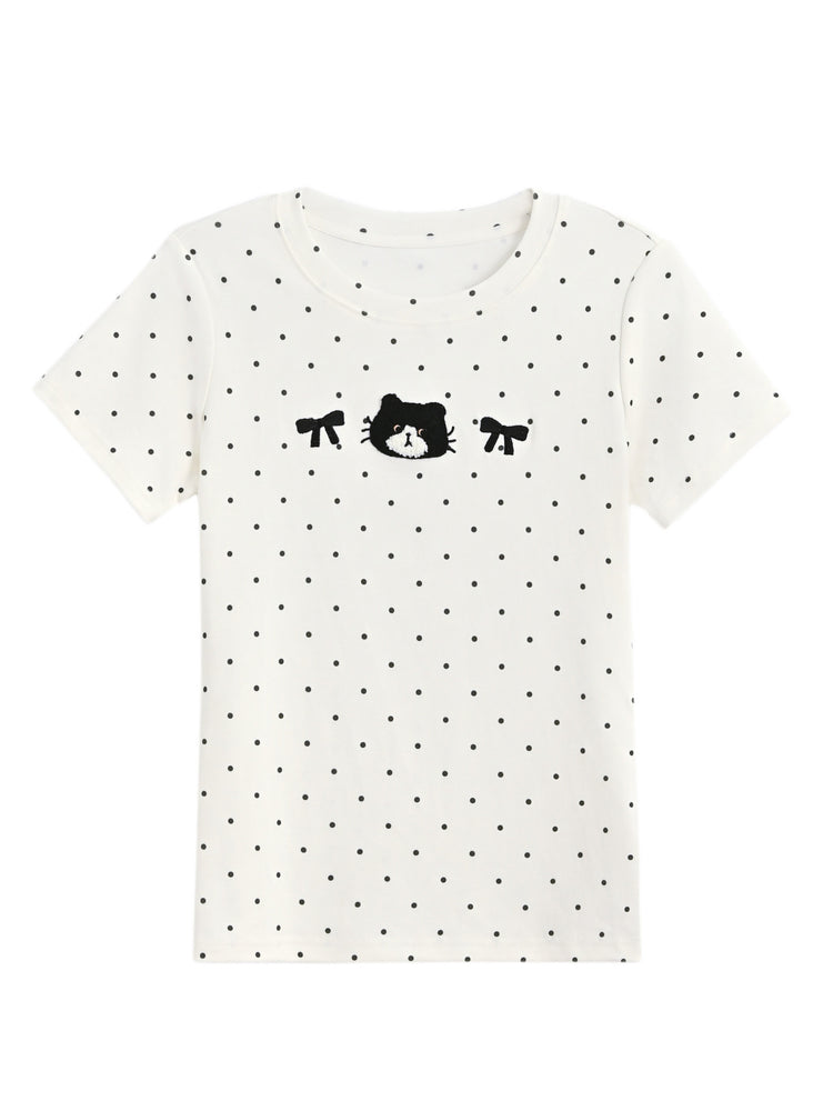 Milk Cat Polka Tees-Tops-ntbhshop