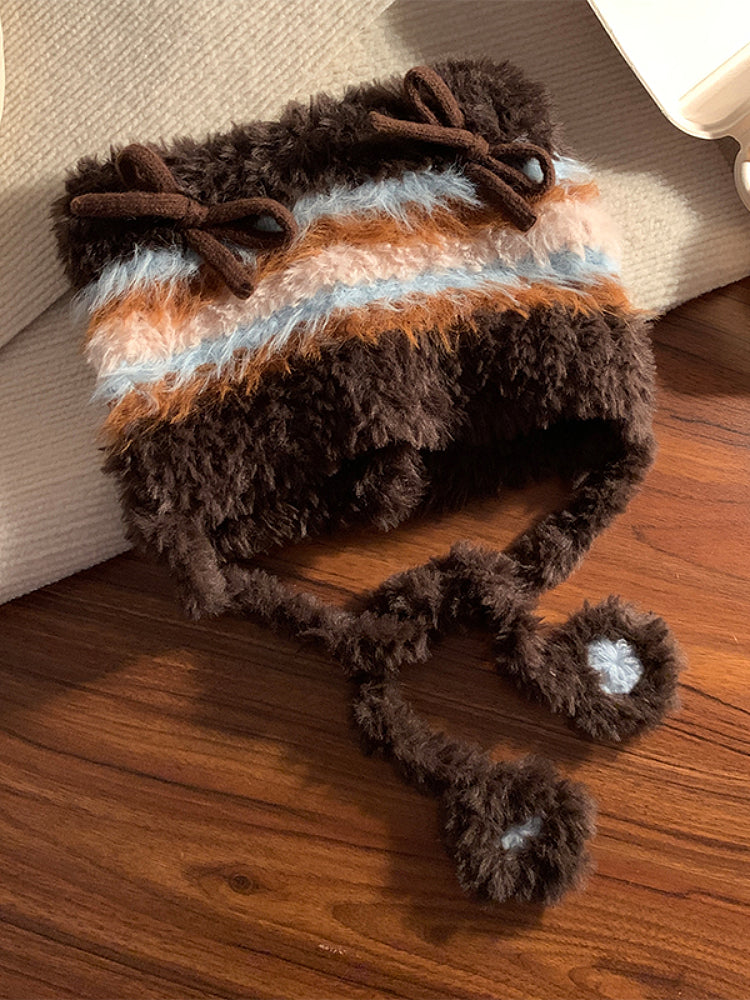 Snowy Kitten Bow Plush Hats-ntbhshop