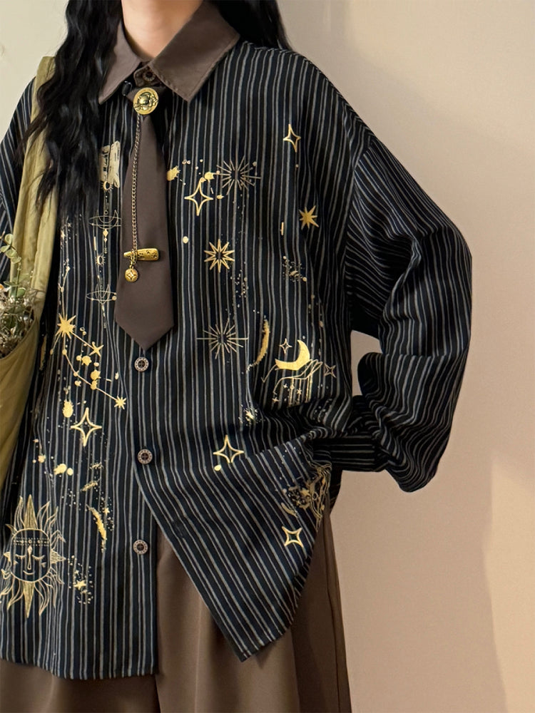 Celestial Archive Unisex Stripe Shirts with Ties-ntbhshop