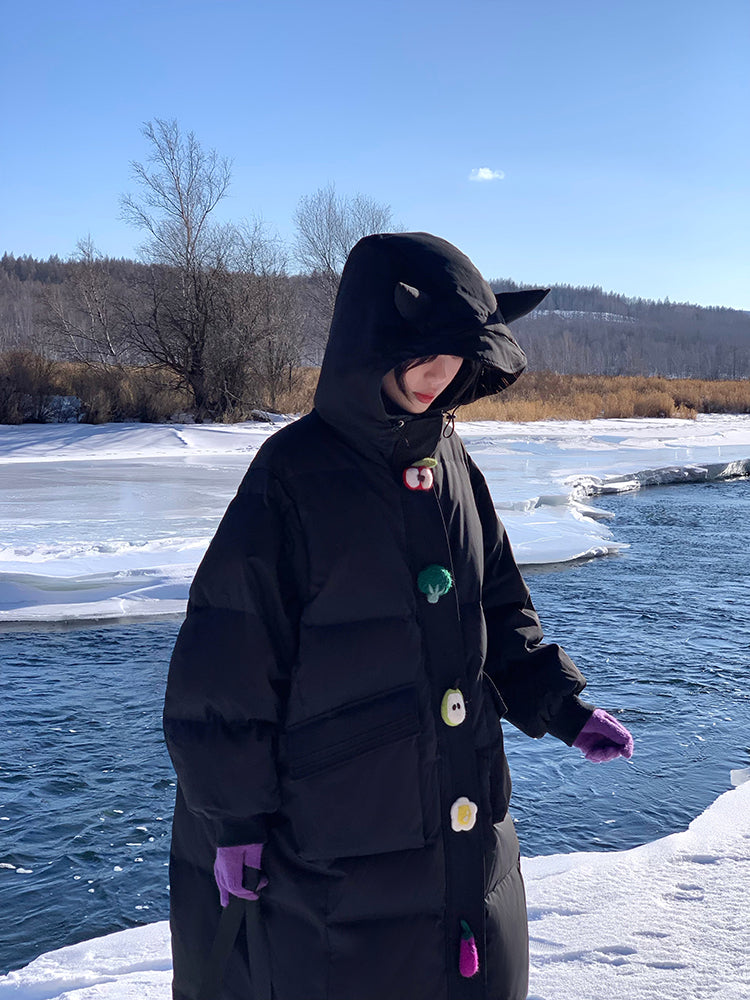 Black Devil & Fruit Puffer Coat-ntbhshop