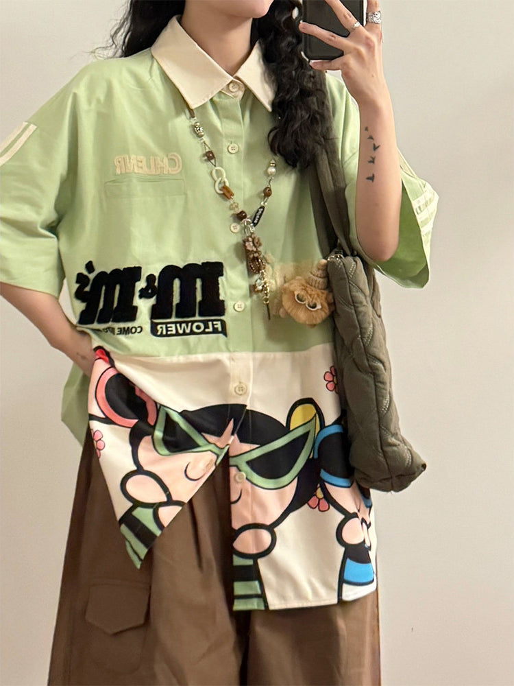 Power Club Cartoon Patch Shirts-Tops-ntbhshop