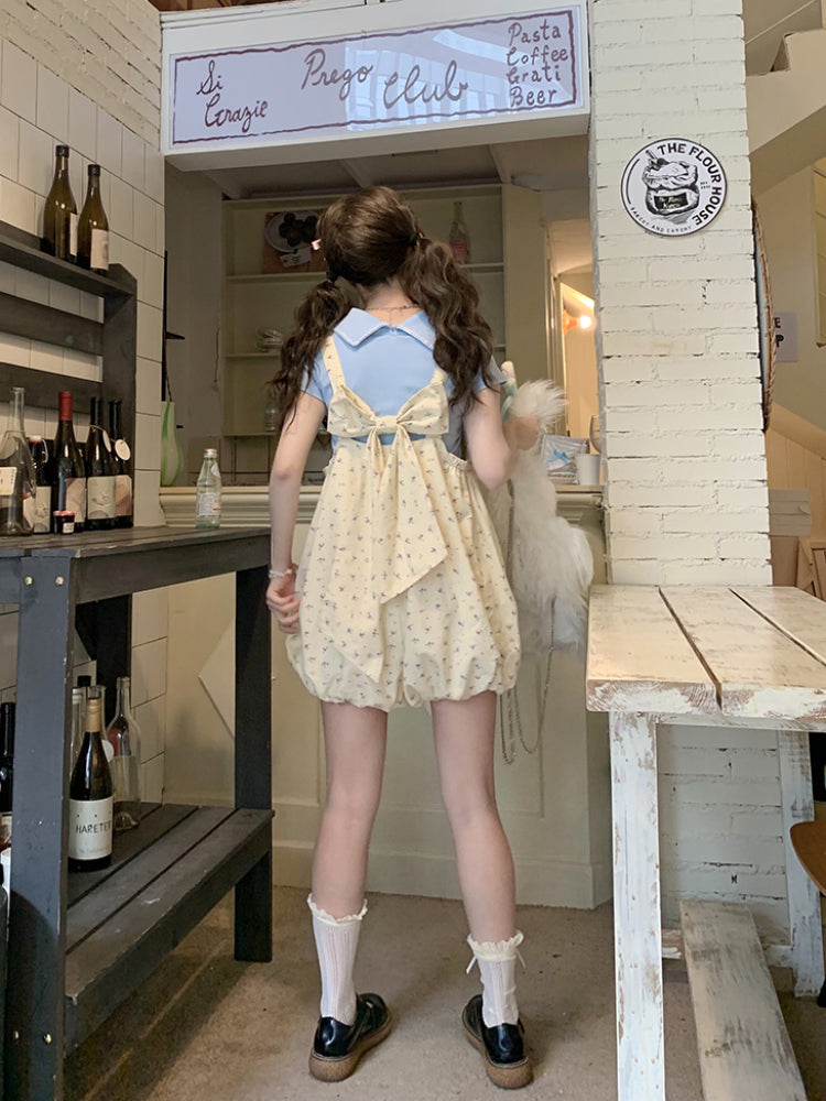 Vanilla Bow Bubble Overall Shorts-ntbhshop