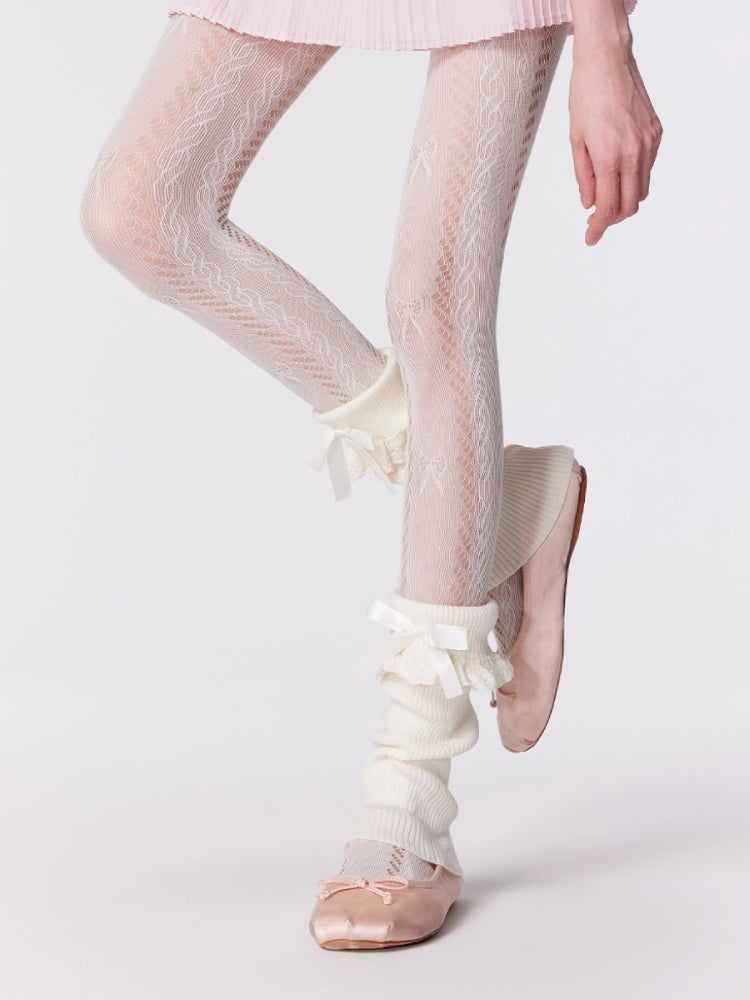 Ribbon Latte Lace Leg Warmers-ntbhshop