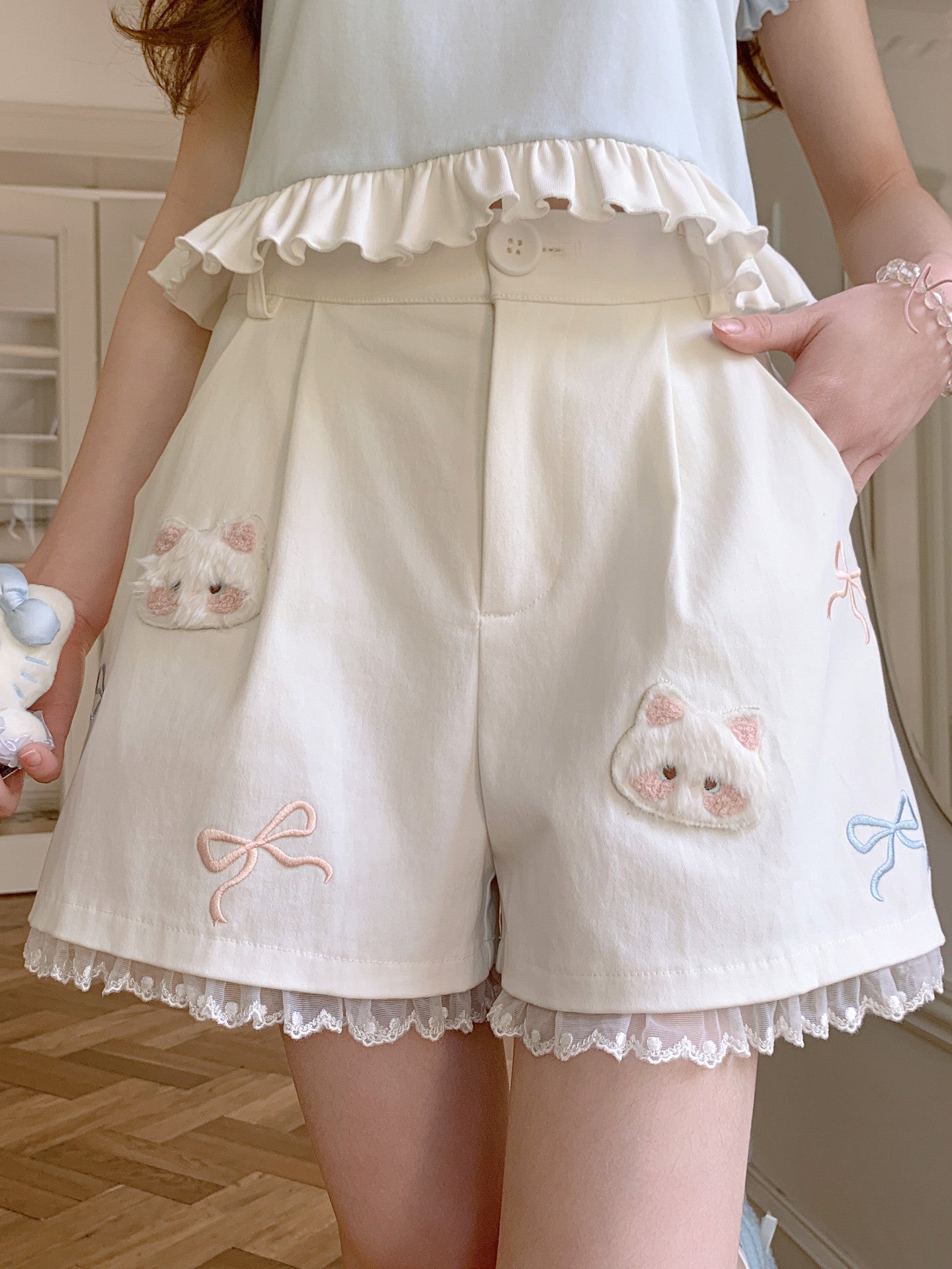 Cloud Kitten Pleated Shorts-Bottoms-ntbhshop