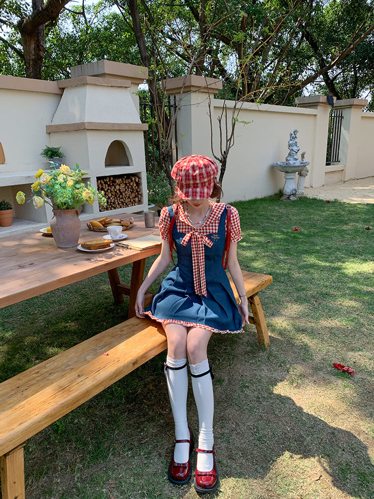 Raspberry Jam Retro Denim Plaid Dress-ntbhshop