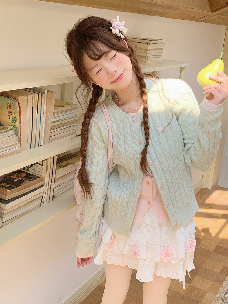 Guava Daydreams Knit Cardigan & Skirt-Sets-ntbhshop