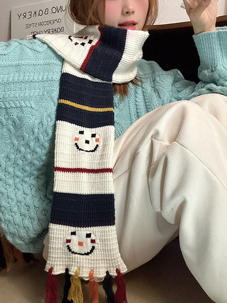 Smiley Snowman Tassel Scarf-ntbhshop