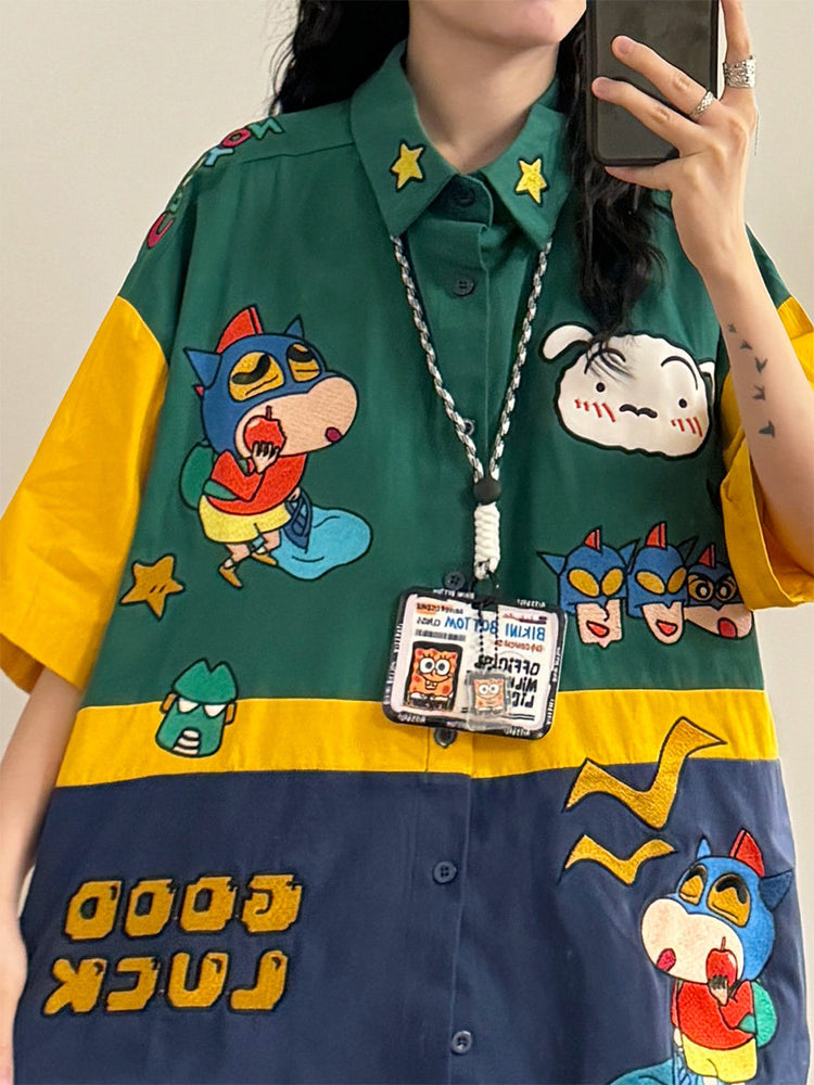 Lucky Star Cartoon Patch Shirts-Tops-ntbhshop