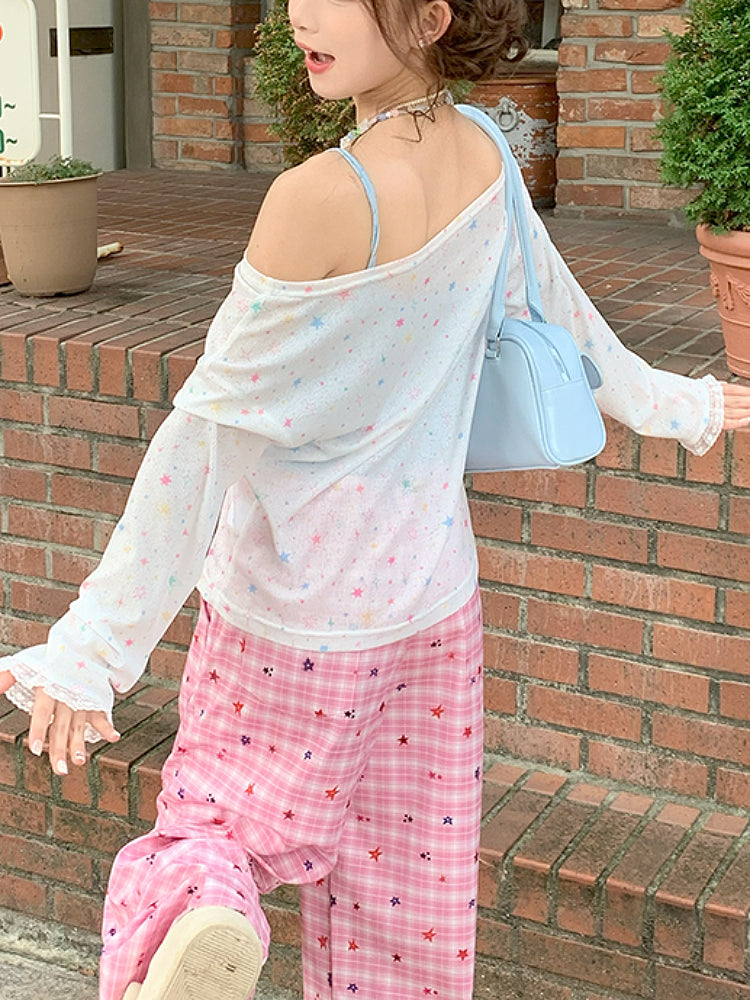 Cosmic Pink Camisole, Cover-Up & Plaid Pants-ntbhshop