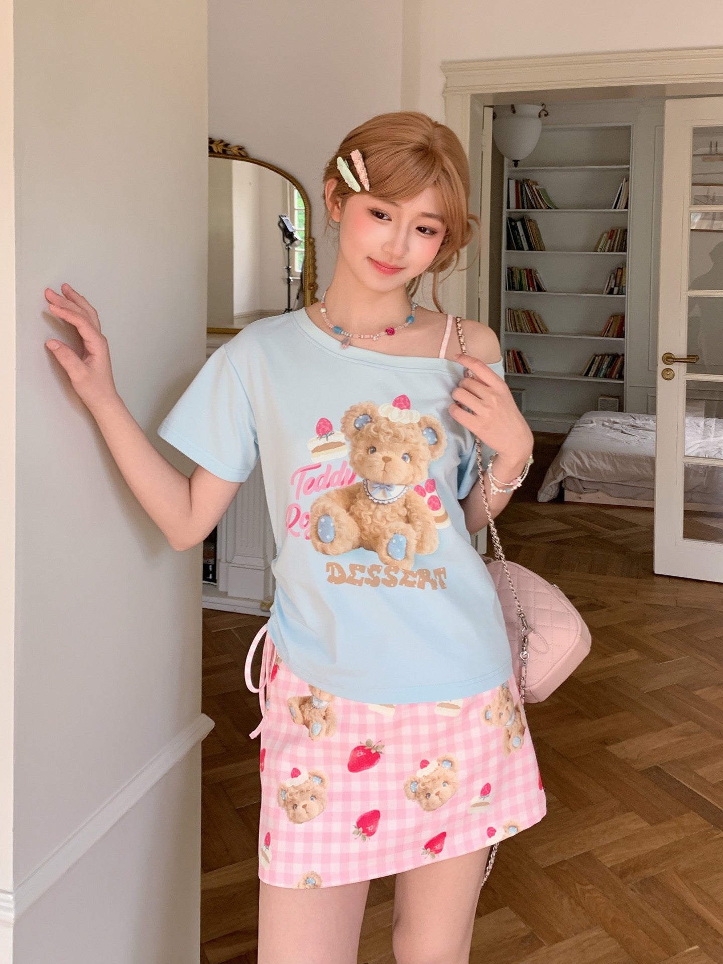 Berry Teddy Off Shoulder Tee-Tops-ntbhshop