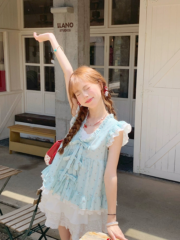 Minty Berry Fairy Sleeve Blouse & Layer Cake Skirt-ntbhshop