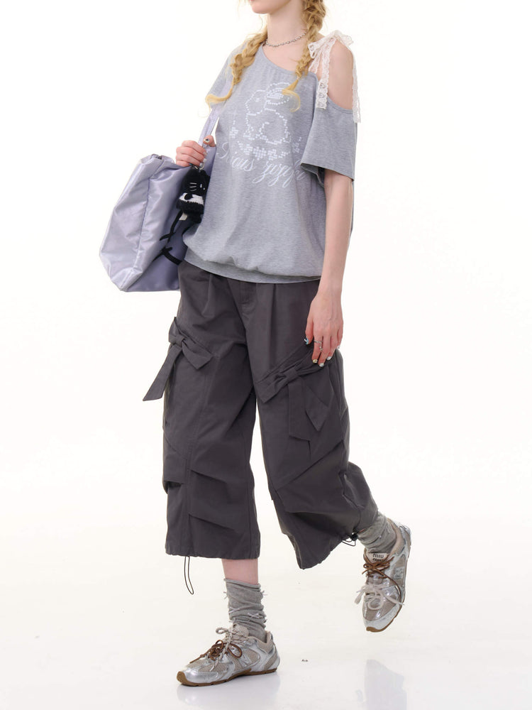 Ribbon Cotton Capri Pants-Bottoms-ntbhshop