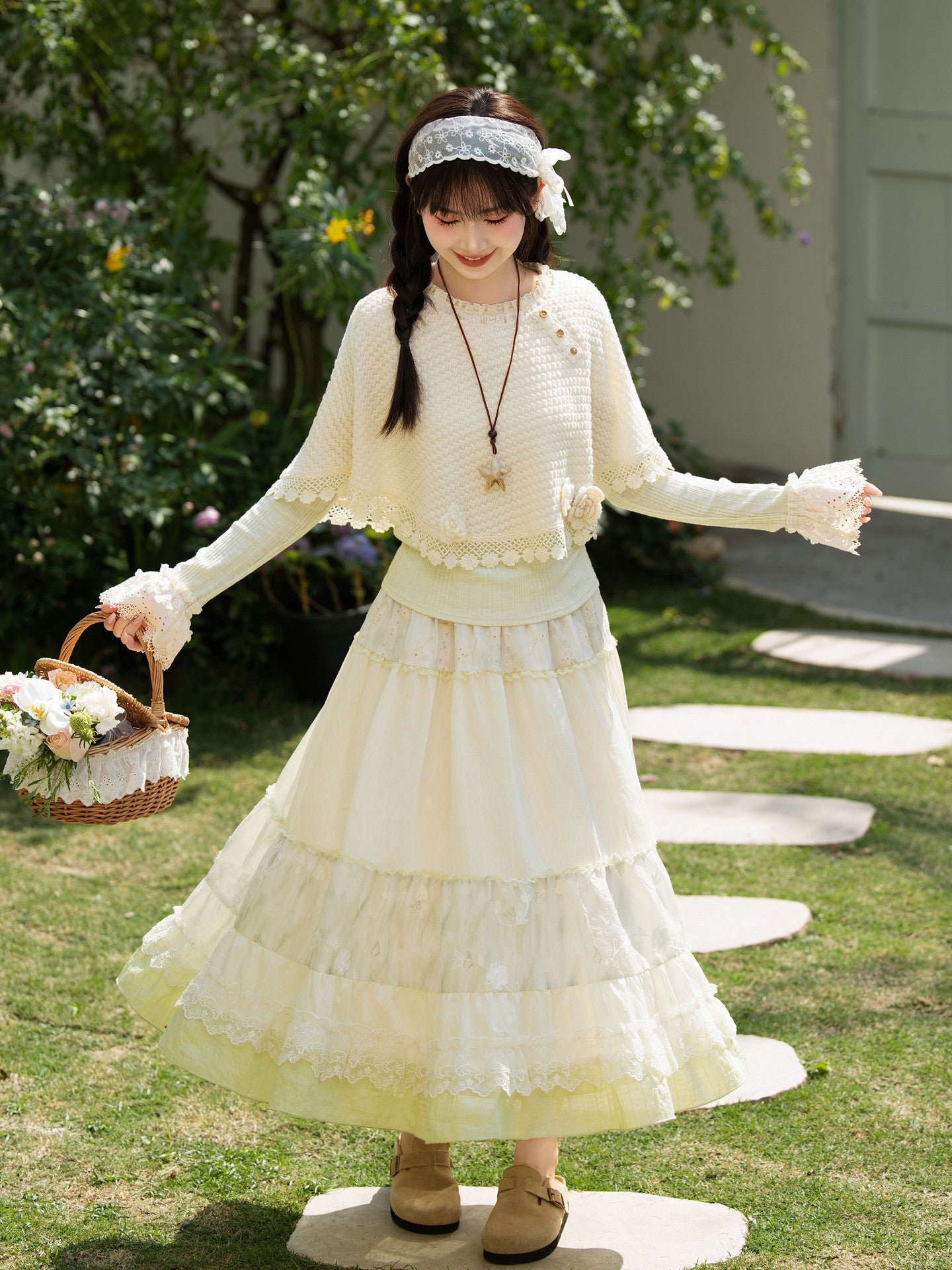 Sage Petal Knit Cape-Outerwear-ntbhshop