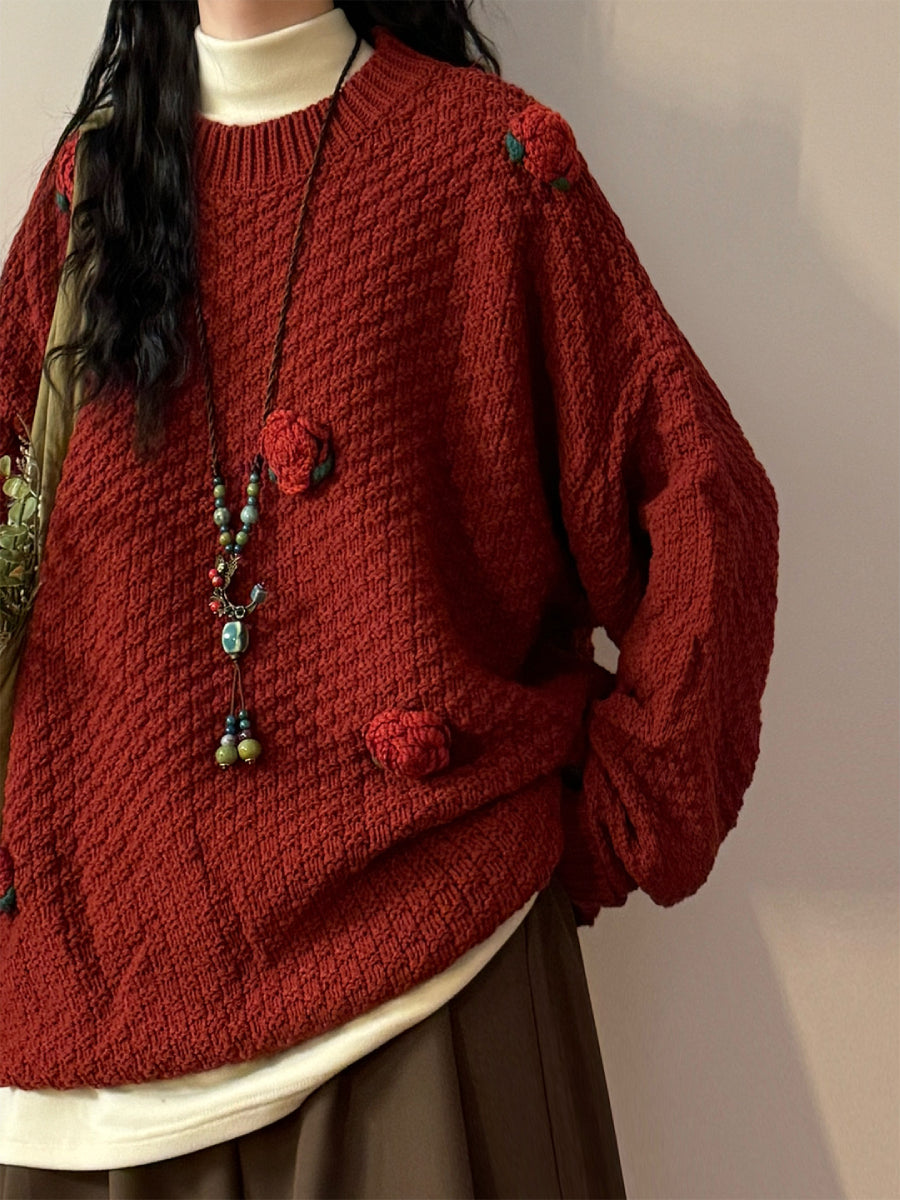 Rose Bloom Crochet Knit Sweater-Tops-ntbhshop