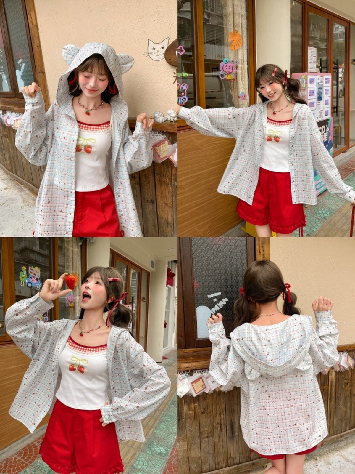 Starlight Meadow Hooded Plaid Shirt-Outerwear-ntbhshop