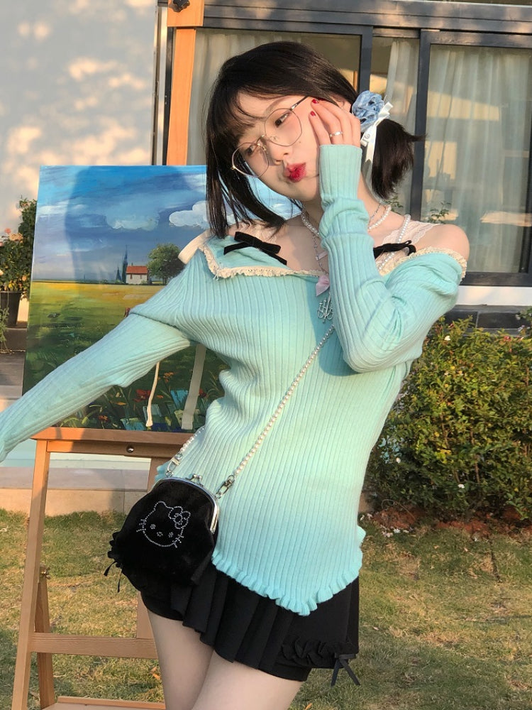 Swan Poise Lace Knit Tops-ntbhshop