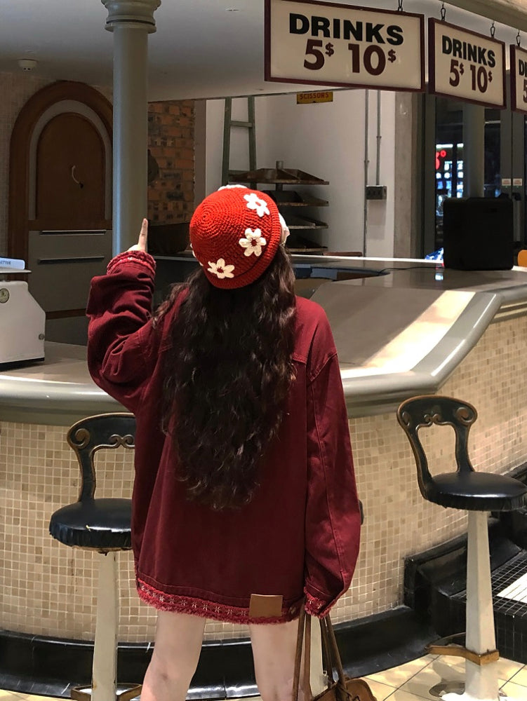 Crochet Bloom Button Denim Jackets-ntbhshop